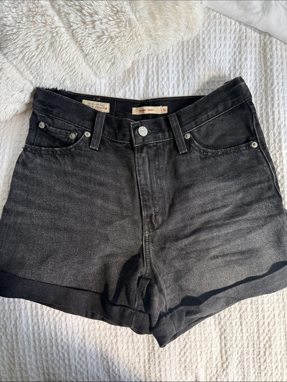 Levi's Black Rolled-Hem High-Rise Denim Shorts